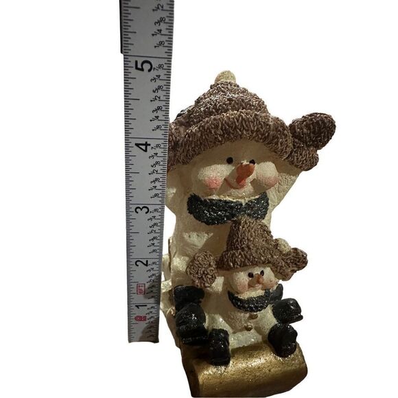 Miniature Snowman & small snowman on Sled Holiday Decor Christmas 4” tall - Picture 3 of 8